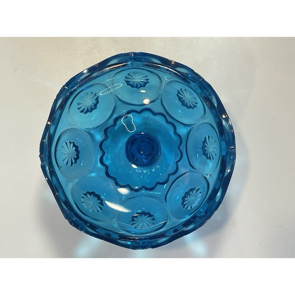 VTG LE Smith 8" Blue Glass Moon & Star Lidded Pedestal Compote Candy Dish GLOW - Picture 7 of 12
